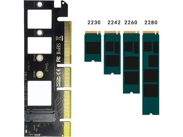 Alt view image 4 of 6 - WLGQ NVMe M.2 SSD to PCIe X16 Adapter Card, Black, 2 Ports, Supports 2230/2242/2260/2280 SSD Sizes, Matte Finish