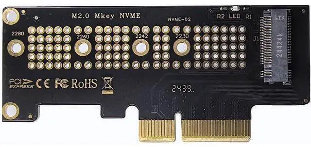 Main image of WLGQ M.2 NVMe SSD to PCIe X4 Adapter Card, Black, Supports 2230/2242/2260/2280