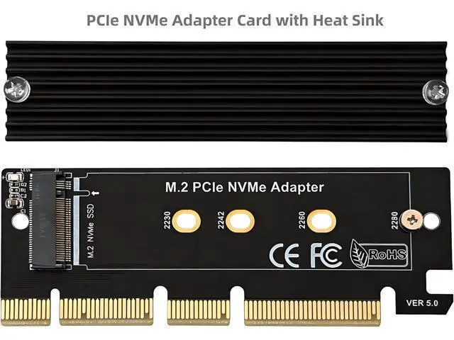 Alt view image 2 of 7 - PCIe NVMe Adapter Card with Heat Sink, x16 Interface Fits in x4/x8 Slots, Converts M.2 SSD to PCIe 4.0/3.0 for Desktop