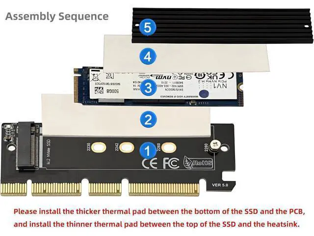 Alt view image 3 of 7 - PCIe NVMe Adapter Card with Heat Sink, x16 Interface Fits in x4/x8 Slots, Converts M.2 SSD to PCIe 4.0/3.0 for Desktop