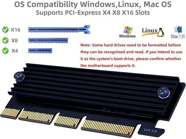 Alt view image 4 of 7 - PCIe NVMe Adapter Card with Heat Sink, x16 Interface Fits in x4/x8 Slots, Converts M.2 SSD to PCIe 4.0/3.0 for Desktop