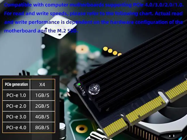 Alt view image 6 of 7 - PCIe NVMe Adapter Card with Heat Sink, x16 Interface Fits in x4/x8 Slots, Converts M.2 SSD to PCIe 4.0/3.0 for Desktop
