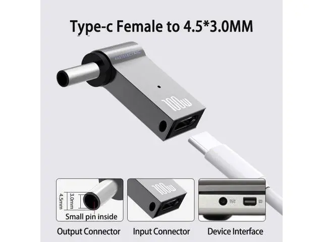 Alt view image 4 of 6 - USB C to 4.5mm Laptop Charging Adapter Female Type C to Male DC 4.5 x 3.0mm Barrel Jack Plug 100W PD Power Charger Connector Round Tip for Latitude E5450 XPS 13-65 13 11/13/14/15/17 Inspiron D-ELL