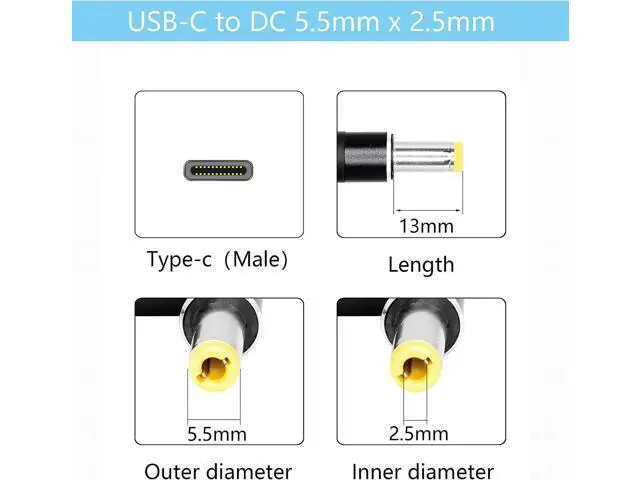 Alt view image 2 of 7 - USB Type-C to 5.5mm Laptop Charging Adapter Male DC 5.5 x 2.5mm 65W or 100W Type-C GaN Wall Charger Converter Compatible with Asus Fujitsu LEN-OVO Notebook Q551L U56E X550C X551M R554L Q500A X555L