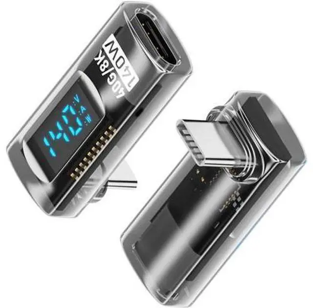 Main image of Adapter Transparent Type-C Smart LED Display USB-C Male to Female Extension Adapter USB4.0 40Gbps 140W Up Down Angled 90 Degree Current Voltage Monitoring