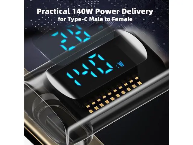 Alt view image 7 of 7 - Adapter Transparent Type-C Smart LED Display USB-C Male to Female Extension Adapter USB4.0 40Gbps 140W Up Down Angled 90 Degree Current Voltage Monitoring