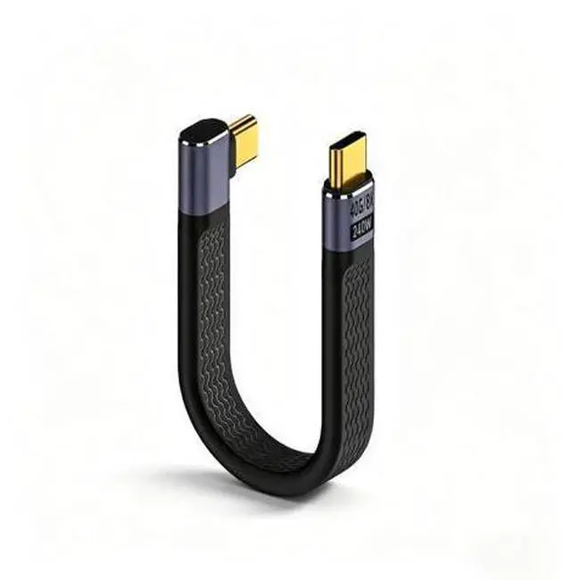 Main image of USB4.0 USB-C Cable, 240W, 80Gbps, 90° Right Angle, PD3.1, 8K@60Hz, Emark Chip, TPE, 5.1 Inch, for OTG/Screen Mirroring/VR/Hard Drive (Vertical Bend, Black)
