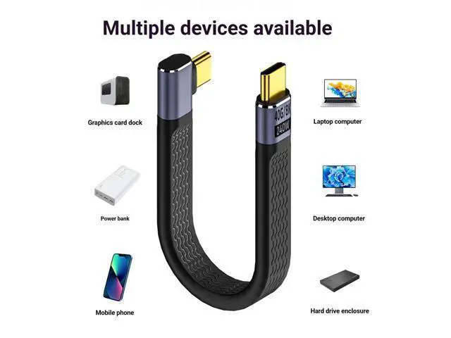 Alt view image 2 of 7 - USB4.0 USB-C Cable, 240W, 80Gbps, 90° Right Angle, PD3.1, 8K@60Hz, Emark Chip, TPE, 5.1 Inch, for OTG/Screen Mirroring/VR/Hard Drive (Vertical Bend, Black)