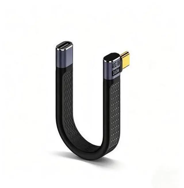 Main image of USB4.0 USB-C Cable, 240W, 80Gbps, 90° Right Angle, PD3.1, 8K@60Hz, Emark Chip, TPE, 5.1 Inch, for OTG/Screen Mirroring/VR/Hard Drive (Side Bend, Black)
