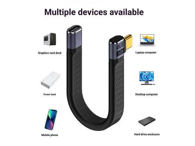Alt view image 2 of 7 - USB4.0 USB-C Cable, 240W, 80Gbps, 90° Right Angle, PD3.1, 8K@60Hz, Emark Chip, TPE, 5.1 Inch, for OTG/Screen Mirroring/VR/Hard Drive (Side Bend, Black)
