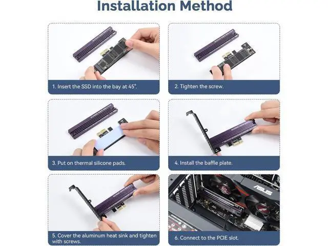 Alt view image 4 of 7 - PCIe NVMe Adapter with Aluminum Heatsink M.2 PCIe Adapter Supports PCI-Express X1 X4 X8 X16 Slots NVMe PCIe Card Low Profile Bracket Max 4TB Support 2230 2242 2260 2280 SSD