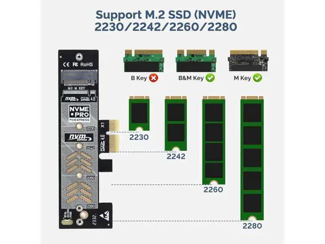 Alt view image 6 of 7 - PCIe NVMe Adapter with Aluminum Heatsink M.2 PCIe Adapter Supports PCI-Express X1 X4 X8 X16 Slots NVMe PCIe Card Low Profile Bracket Max 4TB Support 2230 2242 2260 2280 SSD