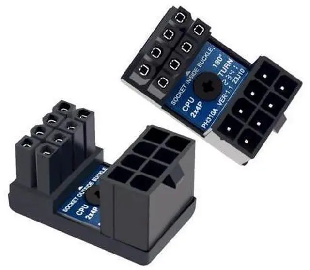 Main image of 2 Pack ATX 8Pin EPS 12V 180 Degree Angled CPU Power Socket Inside Buckle Connector Adapter