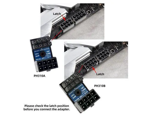 Alt view image 3 of 7 - 2 Pack ATX 8Pin EPS 12V 180 Degree Angled CPU Power Socket Inside Buckle Connector Adapter