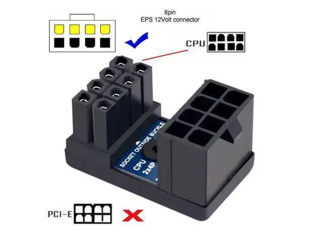 Alt view image 4 of 7 - 2 Pack ATX 8Pin EPS 12V 180 Degree Angled CPU Power Socket Inside Buckle Connector Adapter