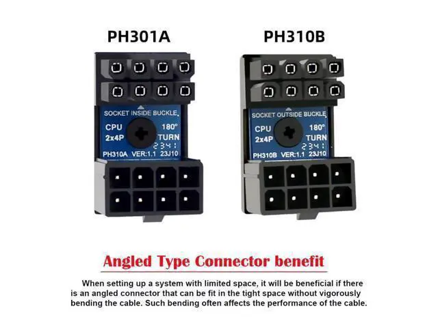 Alt view image 6 of 7 - 2 Pack ATX 8Pin EPS 12V 180 Degree Angled CPU Power Socket Inside Buckle Connector Adapter