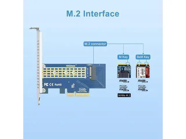 Alt view image 2 of 6 - M.2 NVMe SSD Adapter Card, PCIe 3.0 x4 Slot (M-Key), Supports NVMe Drives via Bifurcation, Requires BIOS Split Support, for Desktop & Server