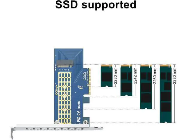 Alt view image 3 of 6 - M.2 NVMe SSD Adapter Card, PCIe 3.0 x4 Slot (M-Key), Supports NVMe Drives via Bifurcation, Requires BIOS Split Support, for Desktop & Server