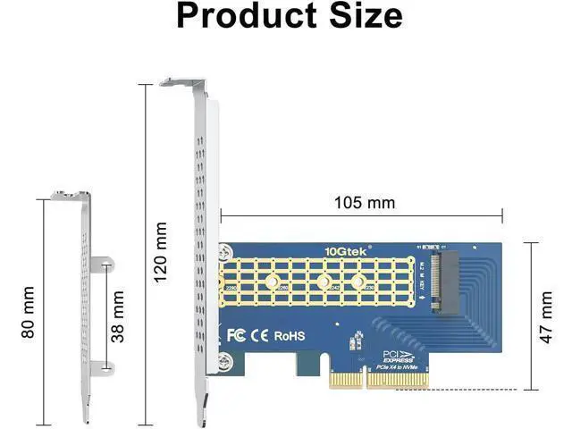 Alt view image 4 of 6 - M.2 NVMe SSD Adapter Card, PCIe 3.0 x4 Slot (M-Key), Supports NVMe Drives via Bifurcation, Requires BIOS Split Support, for Desktop & Server