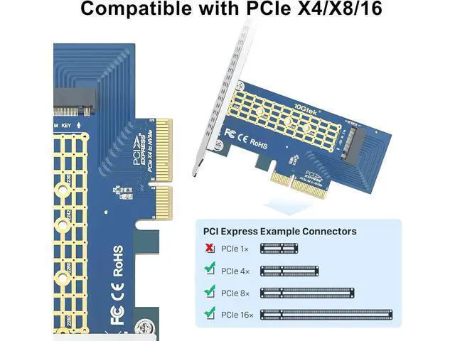 Alt view image 5 of 6 - M.2 NVMe SSD Adapter Card, PCIe 3.0 x4 Slot (M-Key), Supports NVMe Drives via Bifurcation, Requires BIOS Split Support, for Desktop & Server