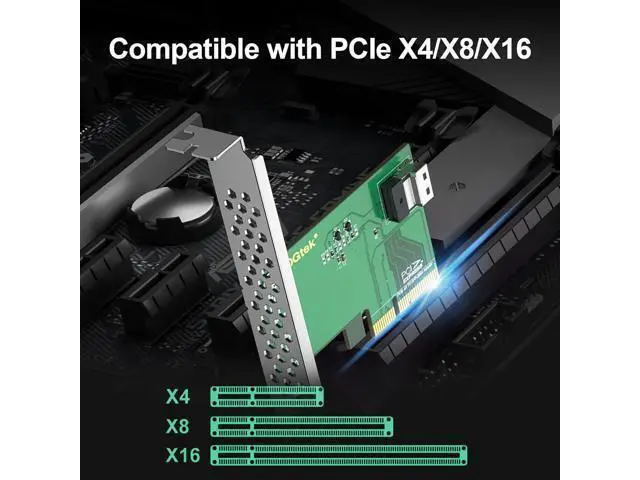 Alt view image 2 of 6 - PCIe 4.0 x4 to SFF-8654 Adapter Card for U.2 NVMe SSDs, SlimSAS 4i Interface
