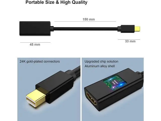Alt view image 2 of 4 - Mini DisplayPort to HDMI Adaptor 2 Pack Mini DP Compatible with Thunderbolt to HDMI 4Kx2K Converter Gold-Plated Cord for MacBook Pro MacBook Air Mac mini Microsoft Surface Pro 3/4/5/6 (2K/4K)