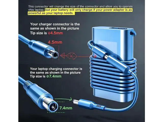 Alt view image 3 of 6 - 4.5mm to 7.4mm Connector for Laptop Charger Adapter for H-P and D-ELL Charger Tip Converter, for H-P Stream Spectre Pavilion Envy Elitebook Split Chromebook, for D-ELL XPS Latitude Inspiron Chromebook
