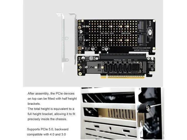 Alt view image 2 of 7 - PCIe 5.0 x16 to Dual M.2 Adapter Card, Supports x8x4x4 Bifurcation for NVMe SSD, M - Key Expansion for 2230/2242/2260/2280/22110, High Speed Storage Extender