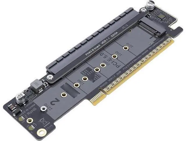 Main image of PCIe 5.0 x16 to Dual M.2 Adapter Card, Supports x8x4x4 Bifurcation for NVMe SSD, M - Key Expansion for 2230/2242/2260/2280/22110, High Speed Storage Extender