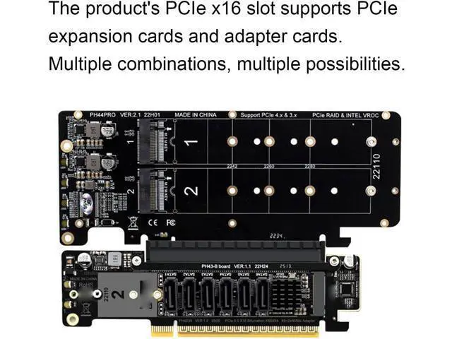 Alt view image 3 of 7 - PCIe 5.0 x16 to Dual M.2 Adapter Card, Supports x8x4x4 Bifurcation for NVMe SSD, M - Key Expansion for 2230/2242/2260/2280/22110, High Speed Storage Extender