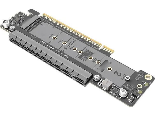 Alt view image 5 of 7 - PCIe 5.0 x16 to Dual M.2 Adapter Card, Supports x8x4x4 Bifurcation for NVMe SSD, M - Key Expansion for 2230/2242/2260/2280/22110, High Speed Storage Extender