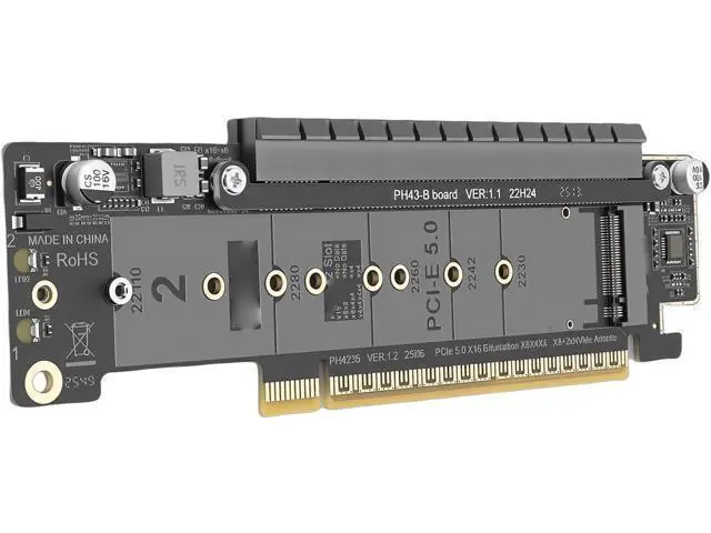 Alt view image 6 of 7 - PCIe 5.0 x16 to Dual M.2 Adapter Card, Supports x8x4x4 Bifurcation for NVMe SSD, M - Key Expansion for 2230/2242/2260/2280/22110, High Speed Storage Extender