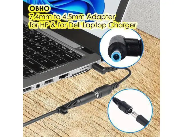 Alt view image 2 of 5 - Tip Adapter Connector Converter Cable 7.4x5.0mm to 4.5x3.0mm for H-P Stream Spectre Pavilion Envy Elitebook Split Chromebook; DC Dongle for H-P Notebook Adapter Replacement Power Cord (2 Pack)