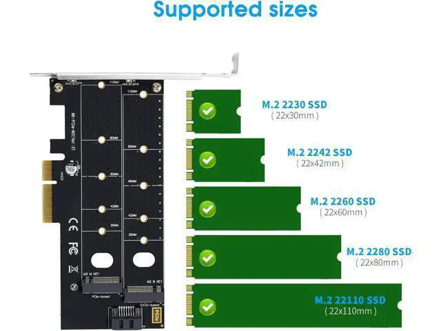 Alt view image 3 of 7 - Dual M.2 PCIE Adapter NVME/NGFF to PCIE X4 Expansion Card 32Gbps PCIE NVME SSD Adapter Compatible with B-Key/M-Key/B&M Key for 2230 2242 2260 2280 22110 SSD