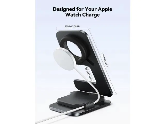 Alt view image 2 of 7 - Watch Stand for Apple Watch Magnetic Fast Charging- Desk Charger Stand Holder Dock for Apple iWatch Ultra3/2/1, Series 11/10/9/8/7/6/5/4/3/2/1, SE3/2/1 (49/46/45/44/42/41/40/38mm)(Black)