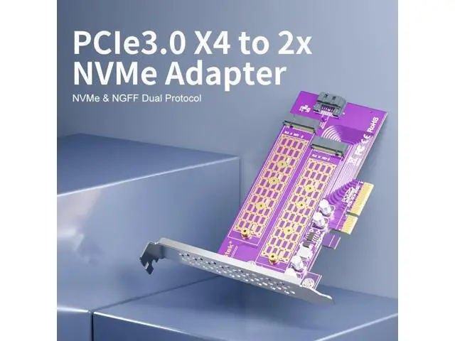 Alt view image 2 of 7 - 2-Port M.2 NVMe to PCIe 3.0 X4 Adapter M-Key and B-Key, NVME/AHCI SSD to PCIe Expansion Card, Supports 2230, 2242, 2260 and 2280 Drives, with Full Height and Low Profile Bracket