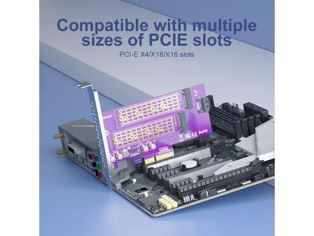 Alt view image 3 of 7 - 2-Port M.2 NVMe to PCIe 3.0 X4 Adapter M-Key and B-Key, NVME/AHCI SSD to PCIe Expansion Card, Supports 2230, 2242, 2260 and 2280 Drives, with Full Height and Low Profile Bracket