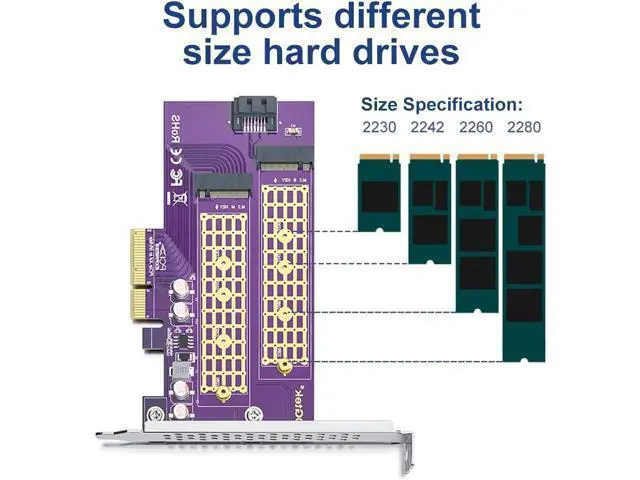 Alt view image 5 of 7 - 2-Port M.2 NVMe to PCIe 3.0 X4 Adapter M-Key and B-Key, NVME/AHCI SSD to PCIe Expansion Card, Supports 2230, 2242, 2260 and 2280 Drives, with Full Height and Low Profile Bracket
