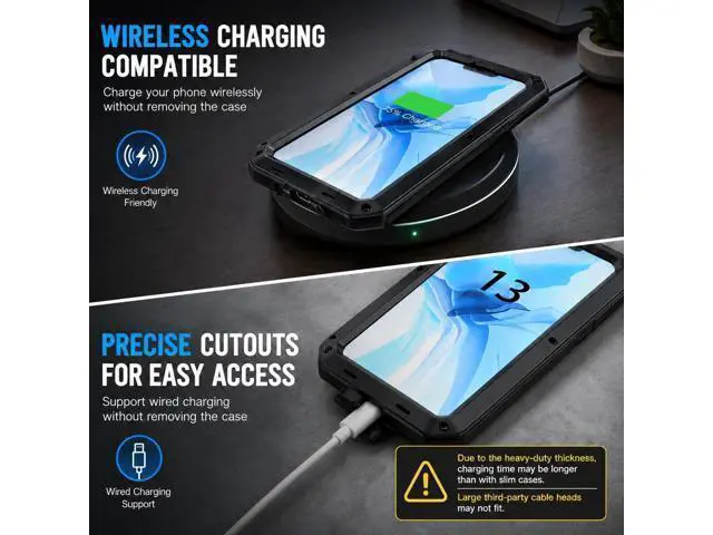 Alt view image 6 of 7 - for iPhone 13 Case, 360 Full Body Protective Cover Heavy Duty Shockproof Tough Armour Aluminum Metal Case with Silicone Built-in Screen Protector for Apple iPhone 13 6.1 Inch - Black
