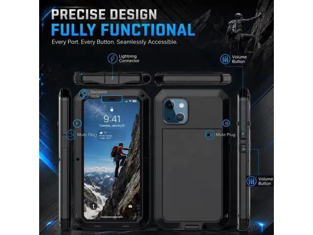 Alt view image 5 of 7 - for iPhone 13 Case, 360 Full Body Protective Cover Heavy Duty Shockproof Tough Armour Aluminum Metal Case with Silicone Built-in Screen Protector for Apple iPhone 13 6.1 Inch - Black