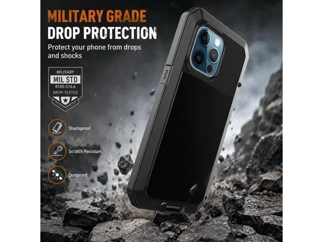 Alt view image 2 of 7 - for iPhone 13 Case, 360 Full Body Protective Cover Heavy Duty Shockproof Tough Armour Aluminum Metal Case with Silicone Built-in Screen Protector for Apple iPhone 13 6.1 Inch - Black