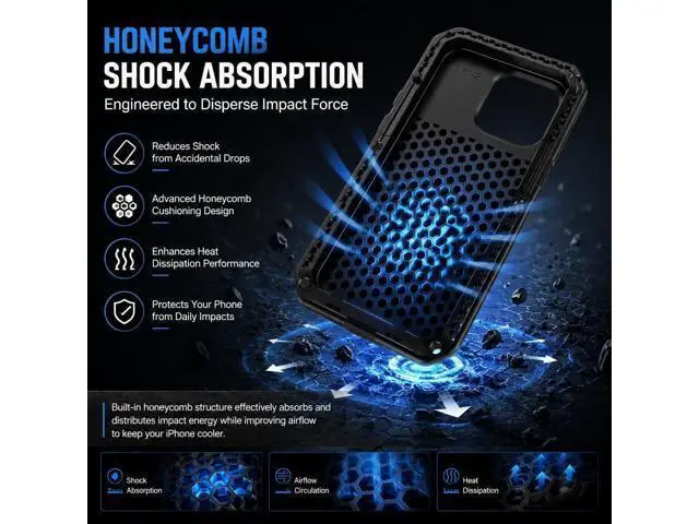 Alt view image 3 of 7 - for iPhone 13 Case, 360 Full Body Protective Cover Heavy Duty Shockproof Tough Armour Aluminum Metal Case with Silicone Built-in Screen Protector for Apple iPhone 13 6.1 Inch - Black