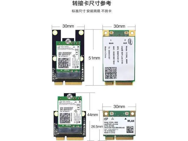 Alt view image 3 of 3 - NGFF M.2 (Key-A+E/Key-E) to Mini PCI-E Express Card,Compatible with Intel AX201 AX200 9260 8265 8260 7260 Card