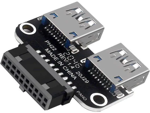 Alt view image 3 of 5 - USB 3.0 Front Panel Header, 19/20Pin Female to Dual Straight USB 3.0 Female Convert Card for Mainboard Header Port Extension