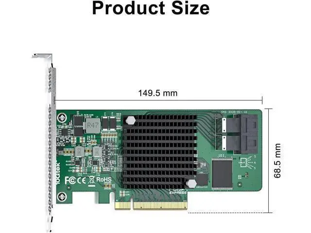 Alt view image 6 of 7 - HBA Card, 8-Port (12Gb/s SAS or 6Gb/s SATA), Compare to LSI 9300-8i (IT Mode), (2X) SFF-8643 Connectors, PCIe3.0 X8