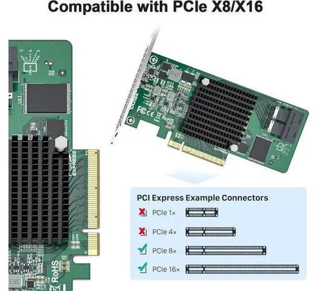 Alt view image 7 of 7 - HBA Card, 8-Port (12Gb/s SAS or 6Gb/s SATA), Compare to LSI 9300-8i (IT Mode), (2X) SFF-8643 Connectors, PCIe3.0 X8