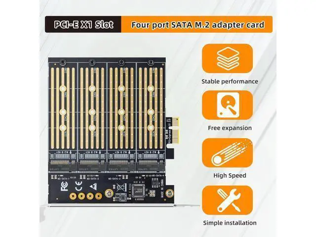 Alt view image 3 of 7 - PCIe X1 to M.2 NGFF SATA SSD 4 Port Expansion Card Adapter with Quad SSD Mounting, SATA Protocol Support, M.2 (B/M Key) Solid State Drives