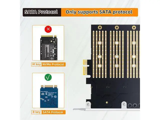 Alt view image 5 of 7 - PCIe X1 to M.2 NGFF SATA SSD 4 Port Expansion Card Adapter with Quad SSD Mounting, SATA Protocol Support, M.2 (B/M Key) Solid State Drives