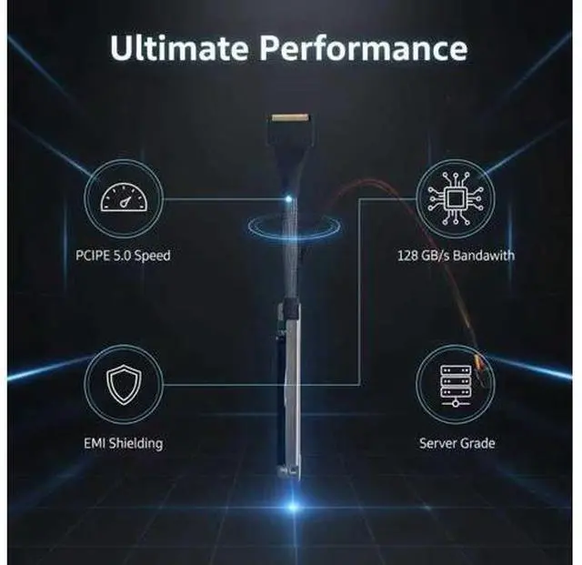 Alt view image 4 of 7 - PCIe 5.0 to Dual MCIO Riser Cable, 350mm PCIe x16 to 2X MCIO 8i 74P Extension Cable for GPU/NVMe SSD Expansion in Server Workstation (Single MCIO, 350MM)