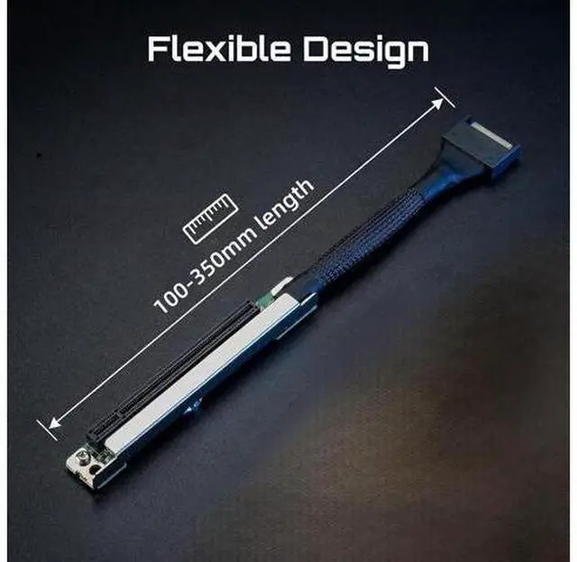 Alt view image 5 of 7 - PCIe 5.0 to Dual MCIO Riser Cable, 350mm PCIe x16 to 2X MCIO 8i 74P Extension Cable for GPU/NVMe SSD Expansion in Server Workstation (Single MCIO, 350MM)